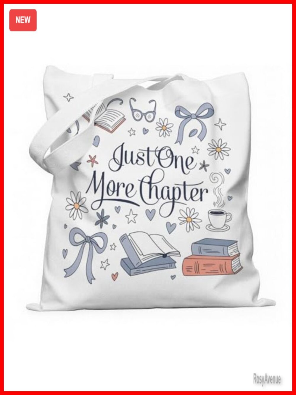 Waterproof Canvas Book Tote Bag Just One More Chapter